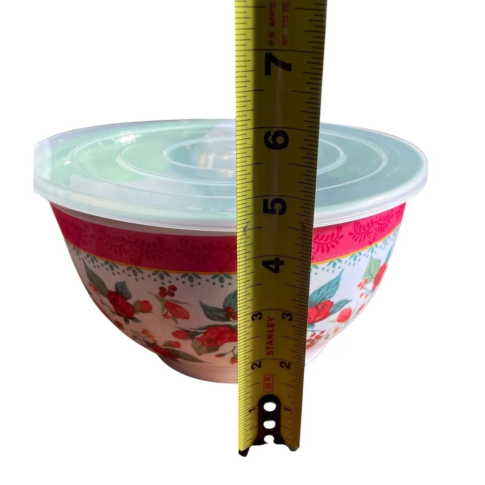 The Pioneer Woman Cheerful Rose Melamine Mixing Bowls Lids Set 10.5 In & 8 In